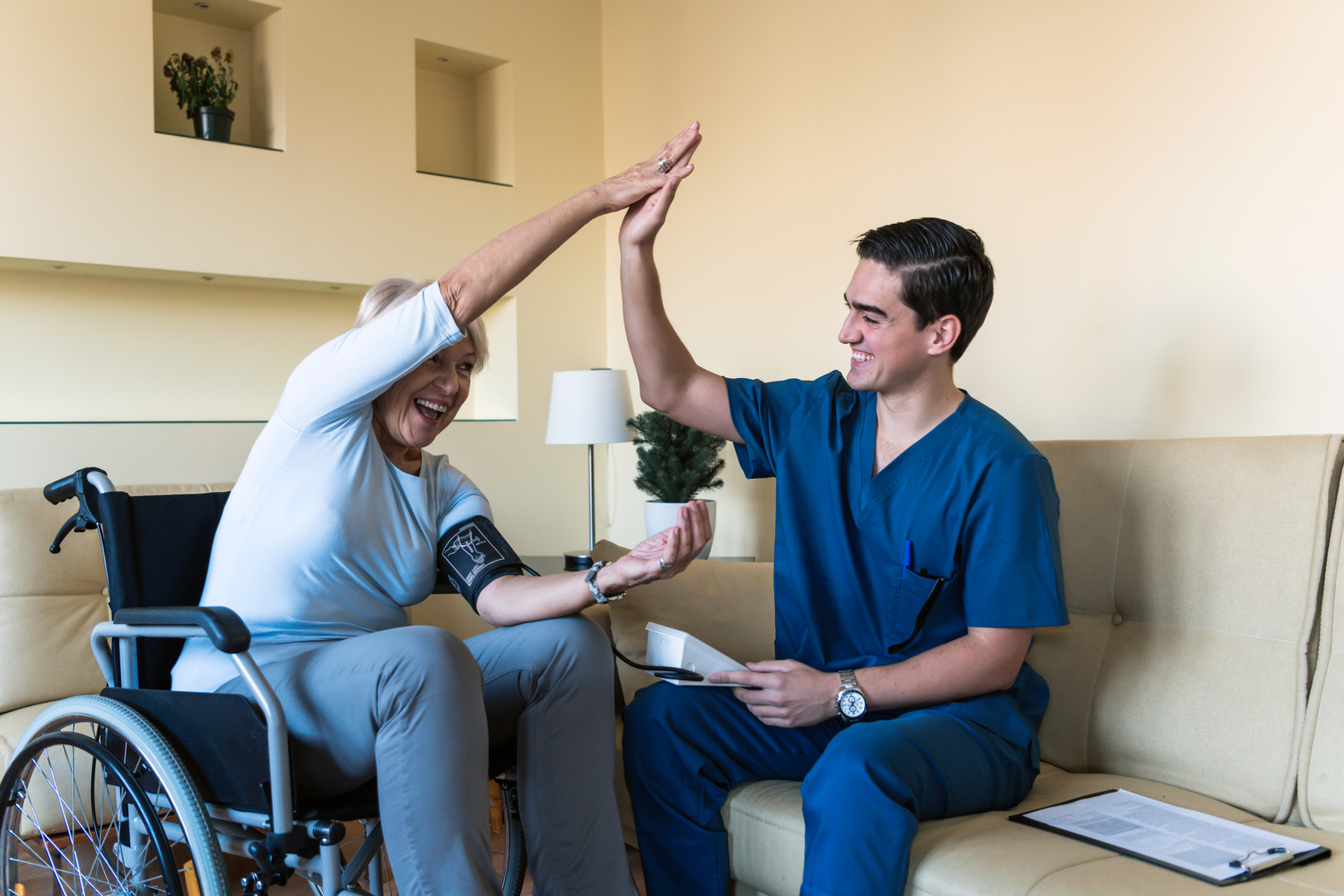 Blood Pressure Checking by Male Caregiver